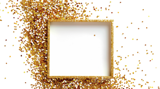 Gold confetti frame border on transparent background