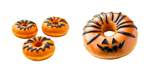 Pumpkin-shaped Halloween donuts: fun Jack-O&rsquo;-Lantern treats, perfect for a festive occasion, Isolated on Transparent Background
