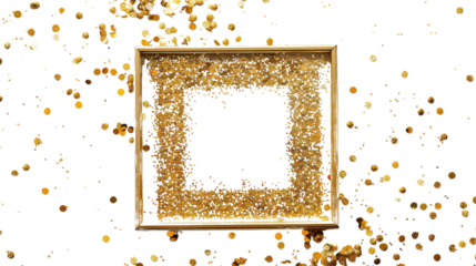 Gold confetti frame border on transparent background