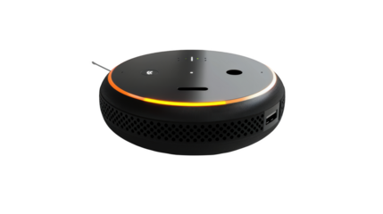 Smart Speaker With Orange Light  Voice Activated Assistant  Home Automation