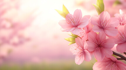 Delicate pink blossoms in sunlight, creating a serene and beautiful spring atmosphere. Nature's beauty captured in full bloom.