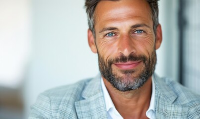 Fototapeta premium Confident Businessman with Refined Features in Detailed Portrait on White Background