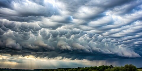 Obraz premium A grayish-white cloud sheet stretches across the heavens, its uniform opacity suggesting the possibility of rain or