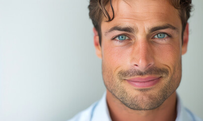 Obraz premium Confident Businessman with Refined Features in Detailed Portrait on White Background