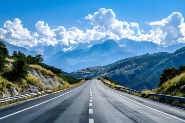 Fototapeta premium A highways road leading to mountains under the blue sky