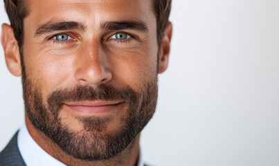 Fototapeta premium Confident Businessman with Refined Features in Detailed Portrait on White Background