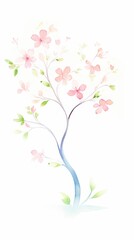 Delicate watercolor tree with soft pink flowers, symbolizing nature's beauty and tranquility. Perfect for relaxation and inspiration.