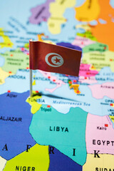 A map of Tunisia with the Tunisian flag on it