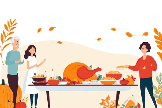 A family is gathered around a table for thanksgiving - Powered by Adobe