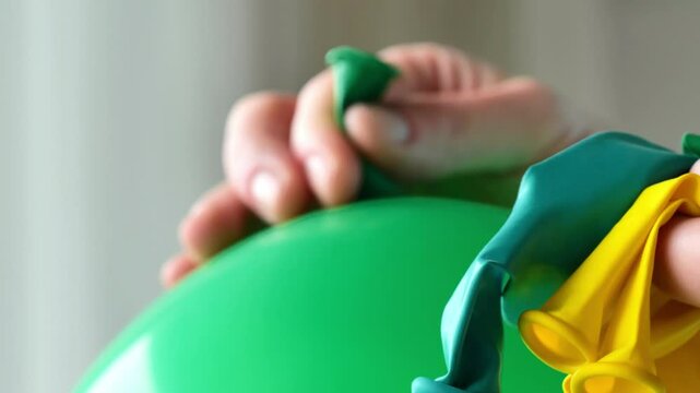 Inflatable balls close-up.green inflated balloon .Birthday, baby shower or party decoration. Festive paraphernalia and decorations. 4k footage