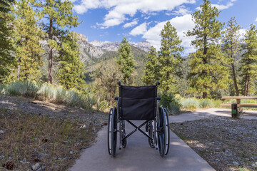 wheelchair on accessible trail in the mountains
