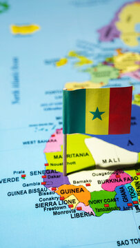 A map of Senegal with the national flag of Senegal on it