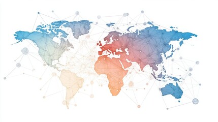 Fototapeta premium Global map with lines connecting different countries, representing worldwide outsourcing services.