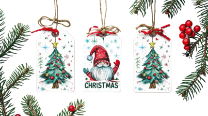 Christmas card with gnome, with sign Merry Christmas on transparent background