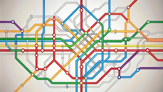A stunning visual representation of London's underground rail network is rendered in bold colors against a crisp white