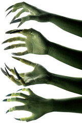 Set of witches hands. The color is green. Evil, zombie, or monster hand