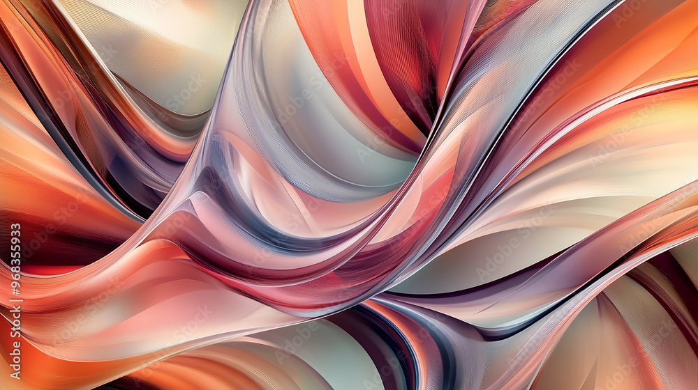 Poster Abstract orange and red waves flowing and intertwining