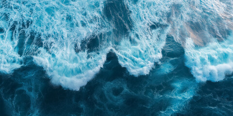 Obraz premium Powerful ocean waves crashing creating white foam on blue water surface