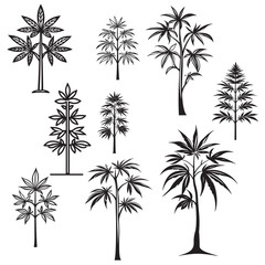  set of marijuana tree silhouettes
