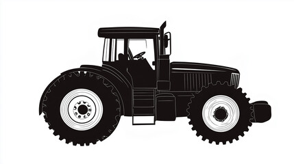 Black silhouette of a large agricultural tractor