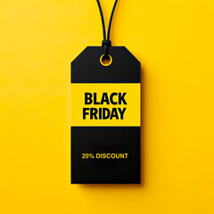 Paper Black Friday label in yellow background . Tag for promotional sale