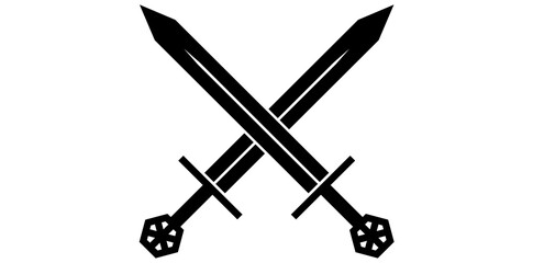 Two Crossed Swords Isolated On White Background, Ancient Swords Vector Illustration.	