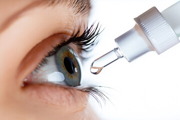 Woman applying eye drop with eyedropper