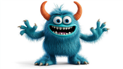 Happy Smiling Blue Hairy Monster