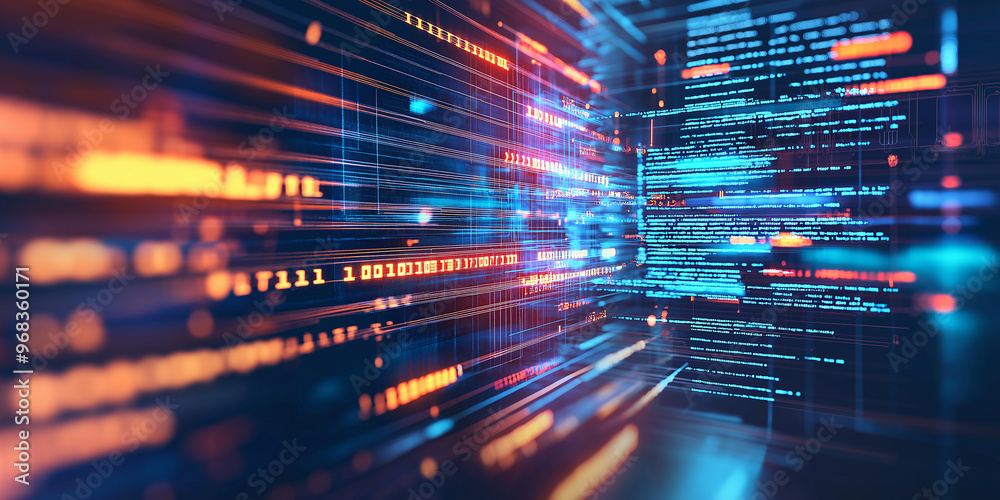 Aufkleber Abstract technology background with programming code moving in cyberspace