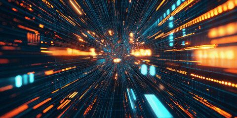 Data stream flowing through cyberspace at warp speed