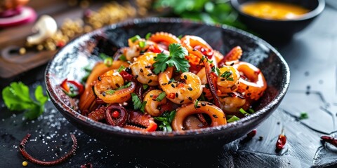 Unlimited Dining Establishment Offering Zesty Stir-Fried Cephalopods