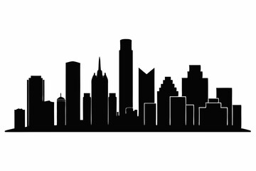 Obraz premium Houston City Skyline Silhouette, City buildings black Silhouette vector 