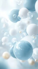 Abstract Blue and White Spheres Floating in a Light Blue Background.