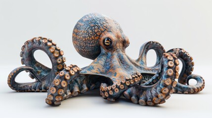 Obraz premium A large octopus with blue and orange markings on its head and body