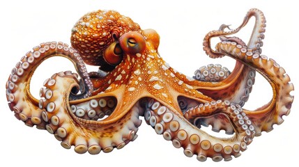 Obraz premium A large orange octopus with white spots on its head and body