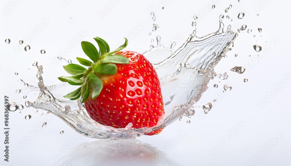 Wall mural illustration of vibrant strawberry in water splashes on white background generative ai