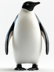 A penguin stands on a white background
