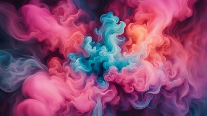 Fototapeta premium Abstract swirl of pink, blue, and orange smoke on a dark background.