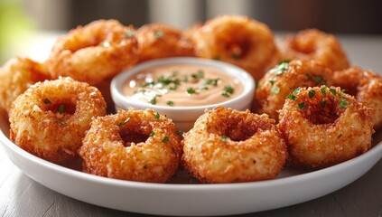 Crispy Fried Onion Rings with Creamy Dip