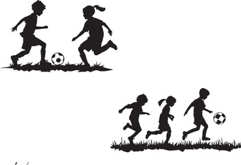 Silhouette vector of children playing football icon, soccer player silhouette