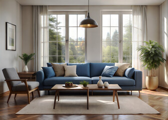 A cozy minimalist living room with a neutral color