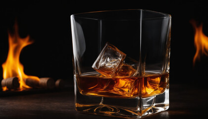 glass of whiskey on fire