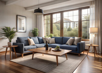 a cozy minimalist living room with a neutral color