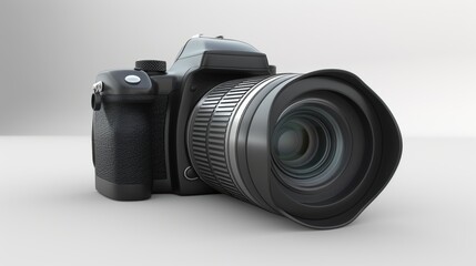 Fototapeta premium A black camera with a black lens and a black grip
