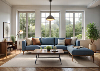 Fototapeta premium A cozy minimalist living room with a neutral color