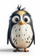 Naklejka premium A cartoon penguin with a funny expression and a messy hairdo