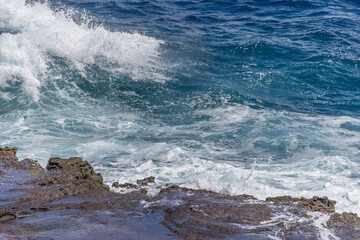 Dramatic Ocean crashing wave Hawaii at Makapu Point