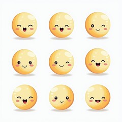 Fototapeta premium Cute Cartoon Emoji Faces: Happy and Cheerful Expressions Illustration for Social Media and Communication