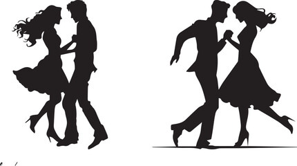 Silhouettes of dancing couple at wedding vector