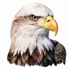 Fototapeta premium Detailed Watercolor Illustration of Bald Eagle with Intense Stare - Ideal for Wildlife and Nature Art Projects